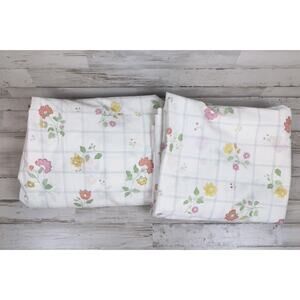 Vintage 1970s Pequot Floral Sheet Set Double Bed Flat Fitted Pastel Cotton Blend